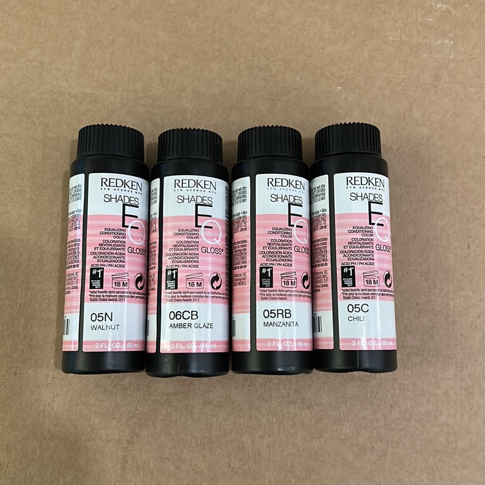 Redken shades eq gloss 5N, 05RB, 05C, and 06CB
